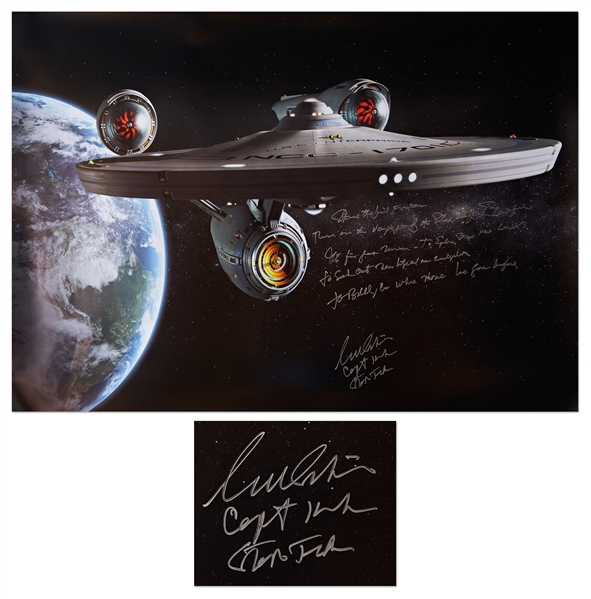 William Shatner Signed Oversized ''Star Trek'' Photo Measuring 33'' x 47'' -- Shatner Writes the Famous Title Sequence Introduction: ''Space the Final Frontier...William Shatner / Capt. Kirk / Star...