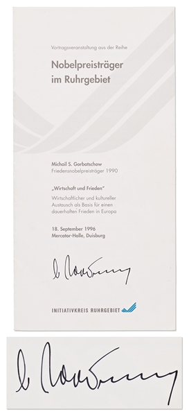 Mikhail Gorbachev Signed Brochure Regarding His Nobel Peace Prize Award -- With PSA/DNA COA
