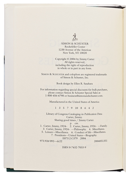 Jimmy Carter Signed First Edition of His Book ''Sharing Good Times'' -- With PSA/DNA COA