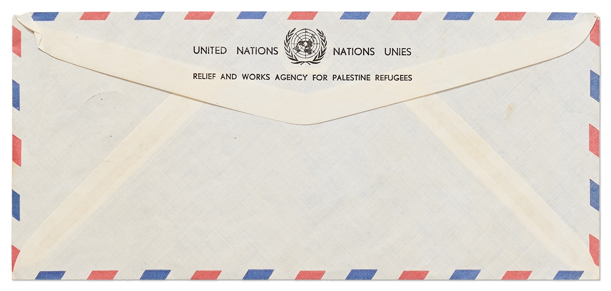 Yitzhak Rabin Signed Envelope from the UNRWA, the United Nations Agency Providing Relief to Palestinian Refugees -- With PSA/DNA COA