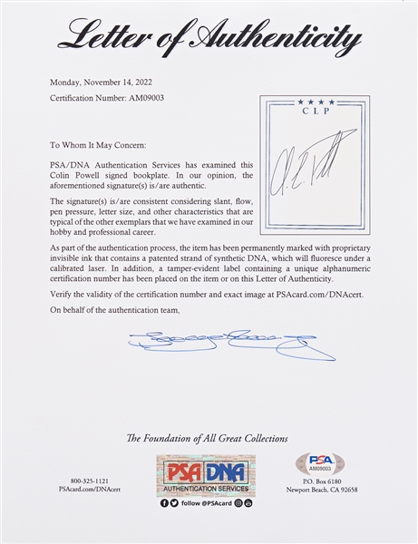 Colin Powell Signed First Edition of His Autobiography ''My American Journey'' -- With PSA/DNA COA