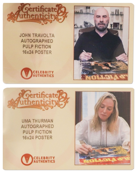 John Travolta and Uma Thurman Signed 16 x 24 Photo of the Pulp Fiction Movie Poster