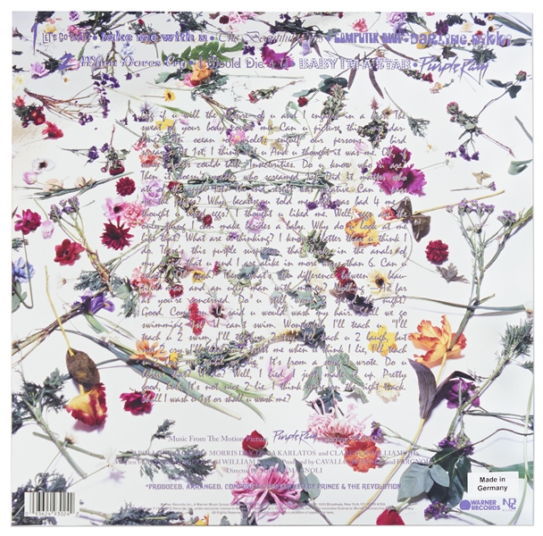 Purple Rain Designer Laura LiPuma Signed Album Cover with Handwritten Details on Its Iconic Design -- …We picked the purple he wanted to use (PMS 272)…