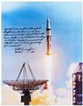 Walter Cunningham Signed 16" x 20" Photo of the Apollo 7 Liftoff -- "…our first step to the Moon…"