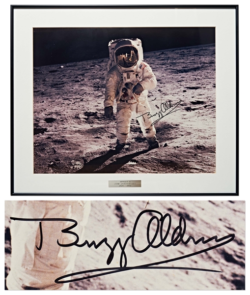 Buzz Aldrin Signed Apollo 11 Visor Photo Measuring 20 x 16 -- With Steve Zarelli COA