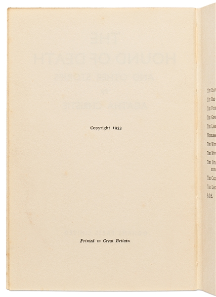 Agatha Christie ''The Hound of Death'' First Edition, First Printing
