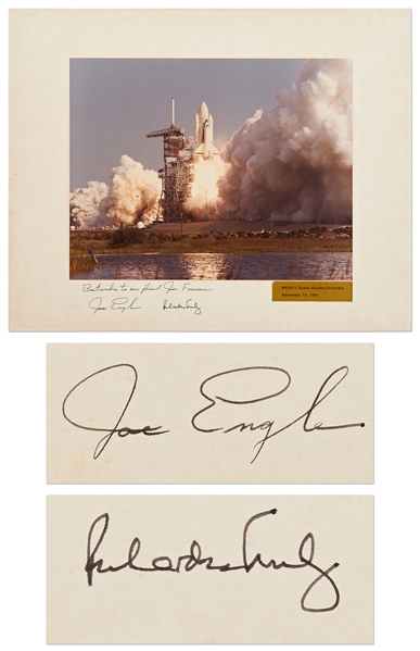 Large Format Photograph of the Space Shuttle Columbia STS-2 Launch -- Signed by Crew on Presentation Mat