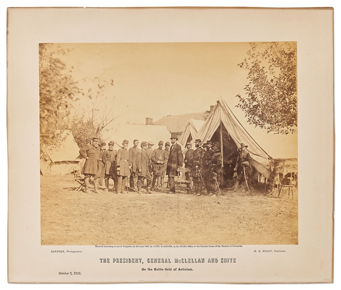 The Famous Civil War Photograph, President Lincoln on Battle-Field of Antietam -- Albumen Photo by Alexander Gardner Measures 8.75 x 6.875