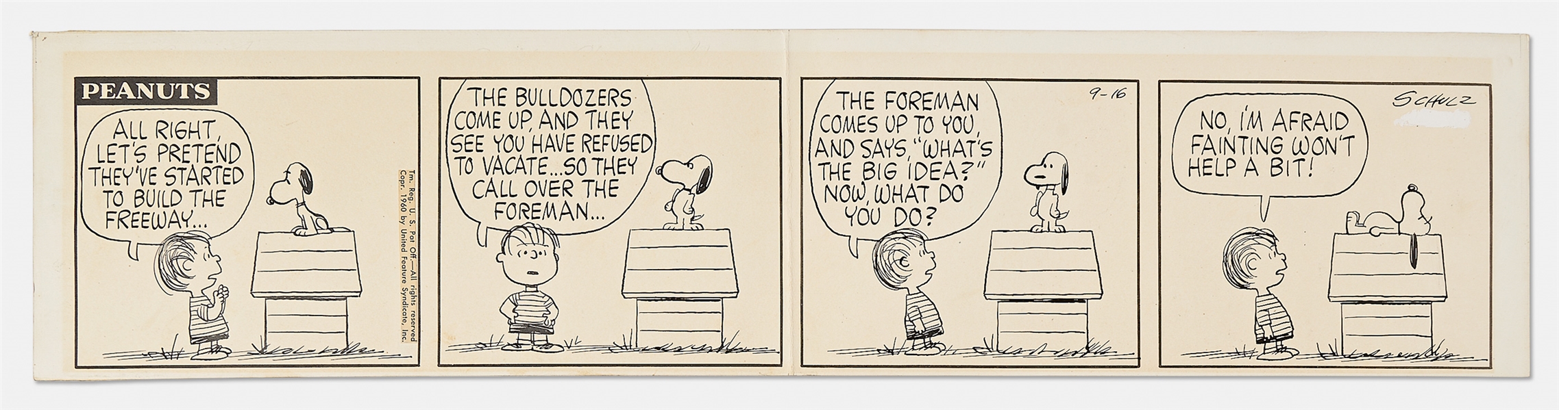 Original Charles Schulz Hand-Drawn ''Peanuts'' Comic Strip from 1960 -- Snoopy Might Lose His Dog House to Eminent Domain