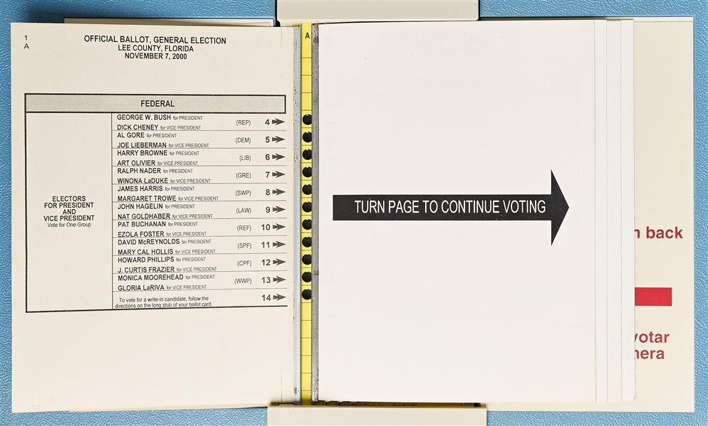 Florida Voting Machine for the 2000 Presidential Election -- Includes Stack of ''Hanging Chad'' Ballots