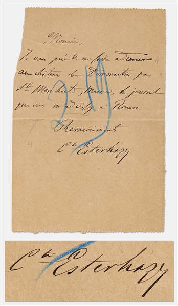Ferdinand Walsin Esterhazy Autograph Letter Signed -- Esterhazy Was the Real Spy in the Dreyfus Affair