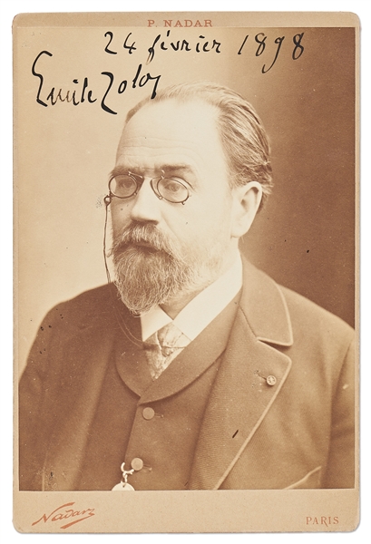 Emile Zola Signed Cabinet Card -- Signed in February 1898, One Month After ''J'Accuse!'' Was Published