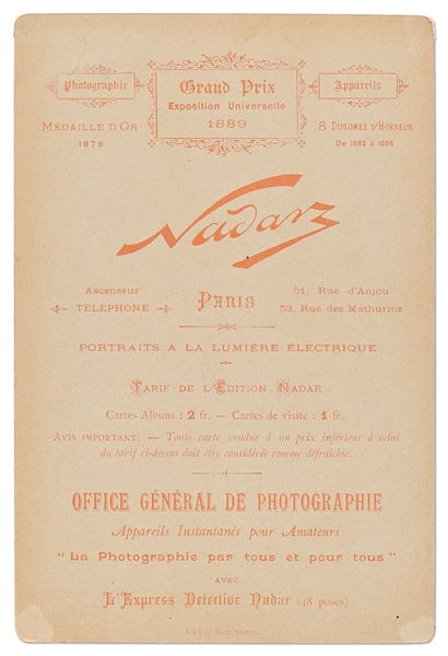 Emile Zola Signed Cabinet Card -- Signed in February 1898, One Month After ''J'Accuse!'' Was Published