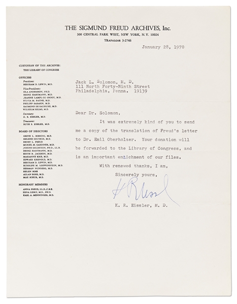 Sigmund Freud Autograph Letter Signed -- ''.... I cannot reduce my honorarium for I must...lift myself out of the war-time poverty...I cannot behave altruistically now...''