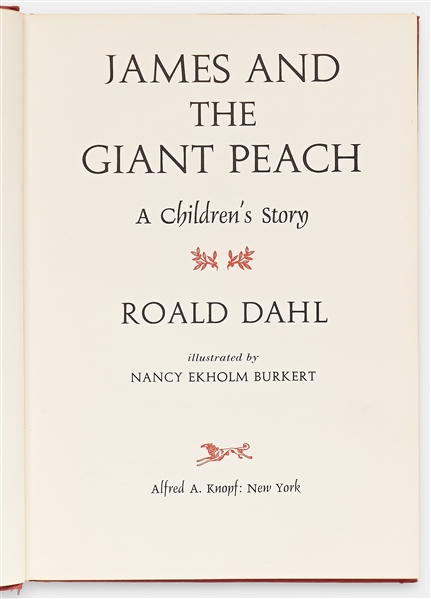 Roald Dahl Signed First Edition, First Printing of ''James and the Giant Peach'' -- Without Inscription