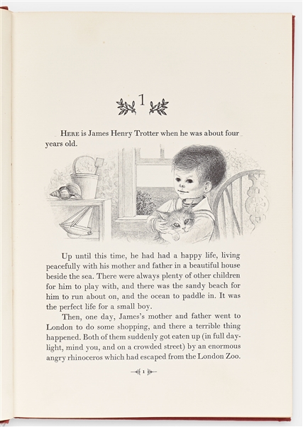 Roald Dahl Signed First Edition, First Printing of ''James and the Giant Peach'' -- Without Inscription