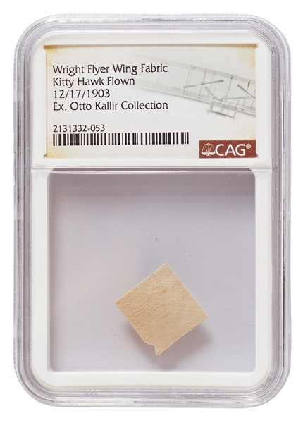 Fabric Swatch From the Wing of the Wright Flyer, Flown at Kitty Hawk During the First Flight on 17 December 1903 -- Encapsulated by CAG