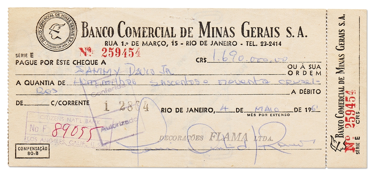 Sammy Davis Jr. Endorsed Check -- With PSA/DNA COA