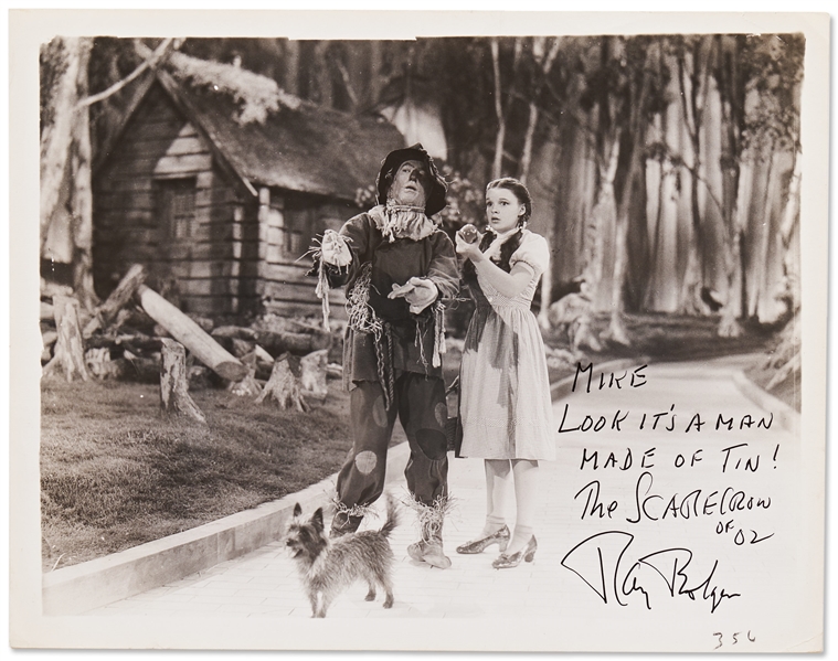 Ray Bolger Signed 8'' x 10.25'' Photo as the Scarecrow in ''The Wizard of Oz'' -- Bolger Writes, ''Look It's a Man Made of Tin!'' -- With PSA/DNA COA