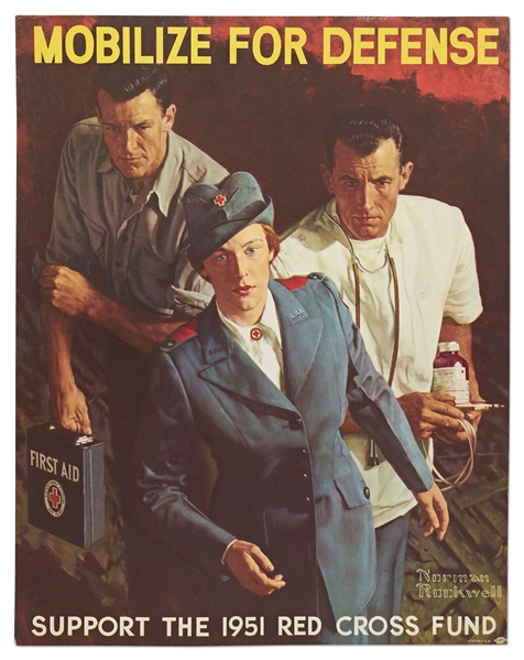 Norman Rockwell Red Cross Lithograph During the Korean War Urging Americans to ''Mobilize for Defense''