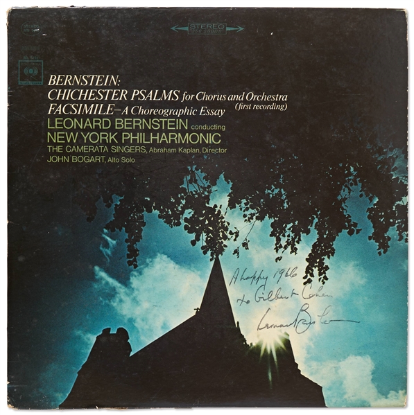 Leonard Bernstein Signed Album of ''Bernstein: Chichester Psalms for Chorus and Orchestra / Leonard Bernstein Conducting the New York Philharmonic'' -- With Epperson COA