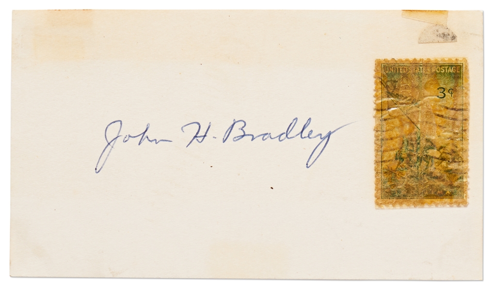 Flag Raising at Iwo Jima Signed Lot -- Photographer Joe Rosenthal Signed Card, Flag Raiser John Bradley Signed Card and Sculptor Felix De Weldon Signed Program