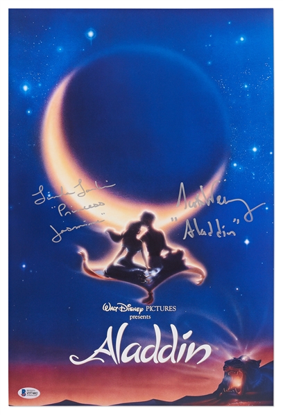 ''Aladdin'' Poster Signed by Scott Weinger Who Voiced the Character of Aladdin and Linda Larkin Who Voiced Princess Jasmine -- With Beckett COA