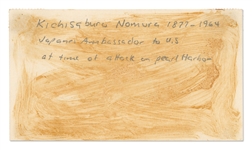 Kichisaburo Nomura Signature -- Nomura Was the Japanese Ambassador to the United States at the Time of the Pearl Harbor Attack