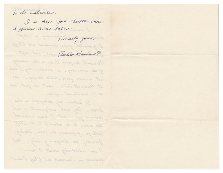 Autograph Letter Signed by Toohio Hashimoto, One of the Japanese Pilots Who Bombed Pearl Harbor