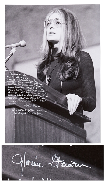 Gloria Steinem Handwritten 16'' x 20'' Photo with Her Thoughts on the Women's Rights Movement -- ''...It really is a revolution...''