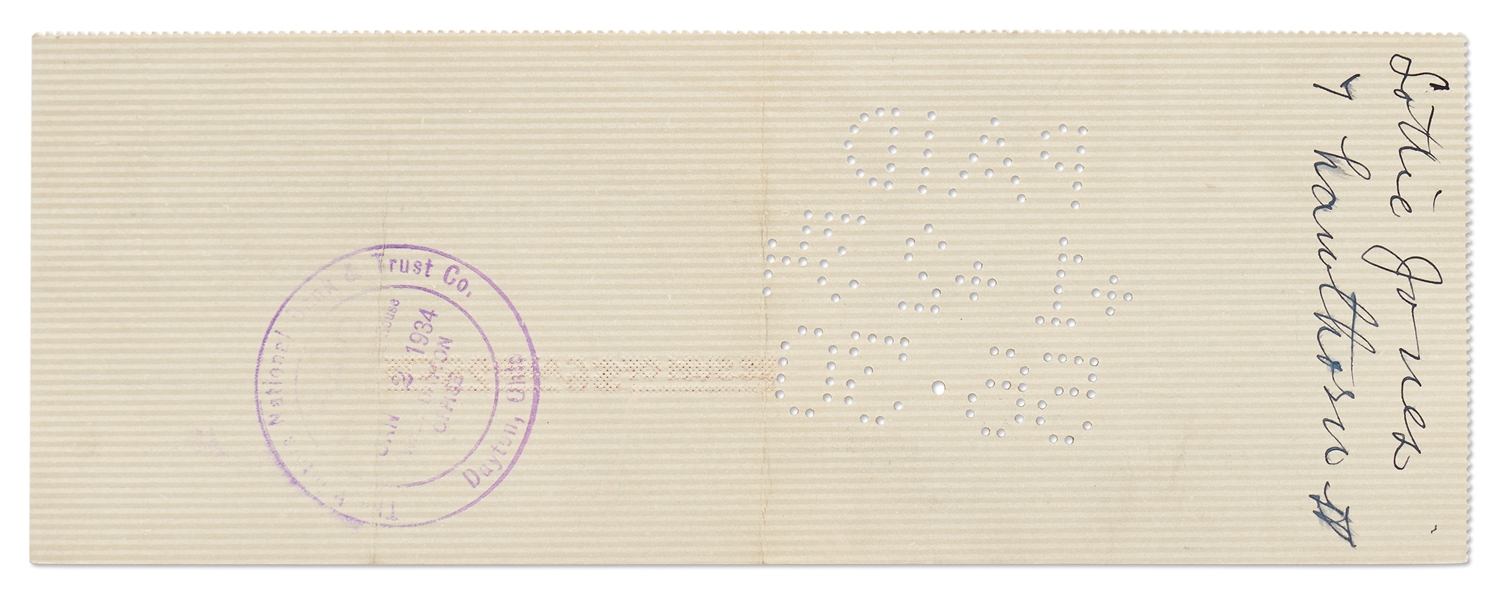 Orville Wright Check Signed and Handwritten to His Longtime Housekeeper Lottie Jones