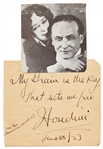 Harry Houdini Autograph Note Signed -- ''My Brain is the Key that sets me free''
