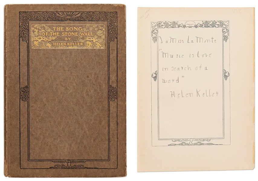 Helen Keller Signed First Edition of Her Poem, The Song of The Stone Wall -- Music is love in search of a word
