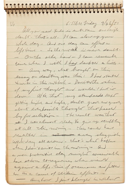 Sheldon Mayer Handwritten Journal From 1957, Full of Story Ideas, Thoughts About Writing, Personal Memories and Stream of Consciousness Journaling -- Over 70 Handwritten Pages
