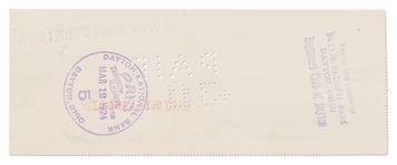 Orville Wright Check Signed and Handwritten to The Engineers' Club