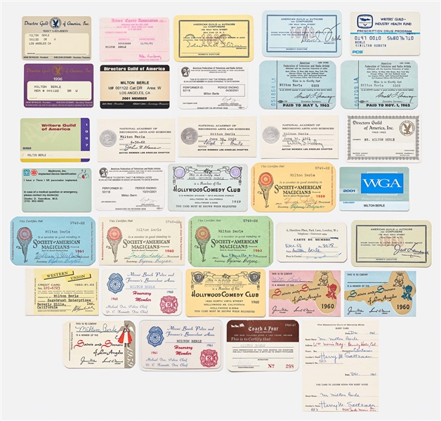 Milton Berle Collection of 34 Membership Cards -- Most Cards Related to His Career Such as the Hollywood Comedy Club, WGA, DGA, Actors Equity Association & Society of American Magicians