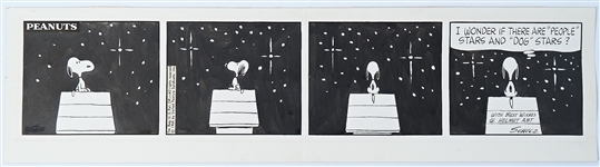 Charles Schulz Hand-Drawn Peanuts Comic Strip from 1965 -- Featuring Snoopy Philosophizing About the Universe from His Doghouse