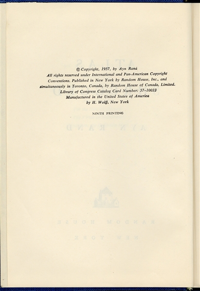 Ayn Rand Signed ''Atlas Shrugged'' -- Special 10th Anniversary Limited Edition with Rare Glassine Dust Jacket & Slipcase