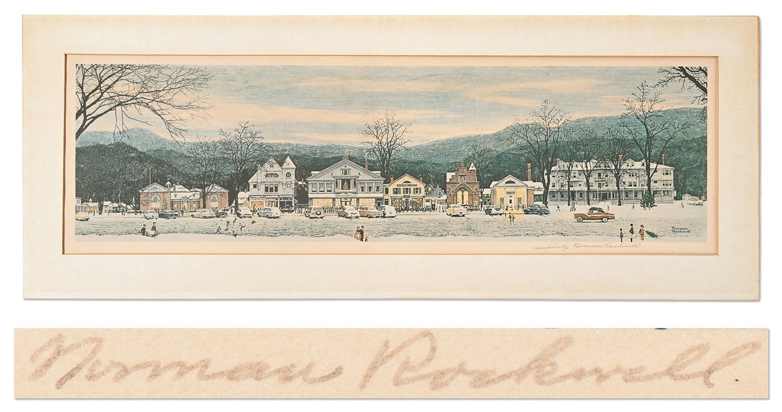 Norman Rockwell Signed Print of His Beloved Piece ''Stockbridge Main Street at Christmas''