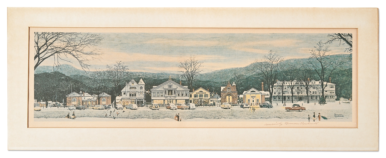 Norman Rockwell Signed Print of His Beloved Piece ''Stockbridge Main Street at Christmas''