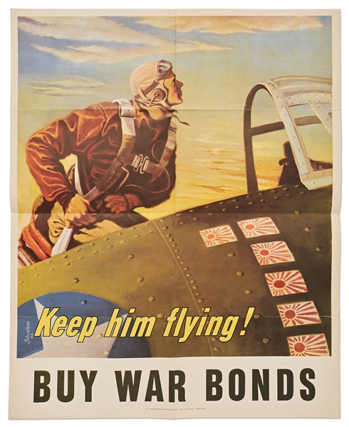 Original World War II Poster from 1943 Titled ''Keep Him Flying!''