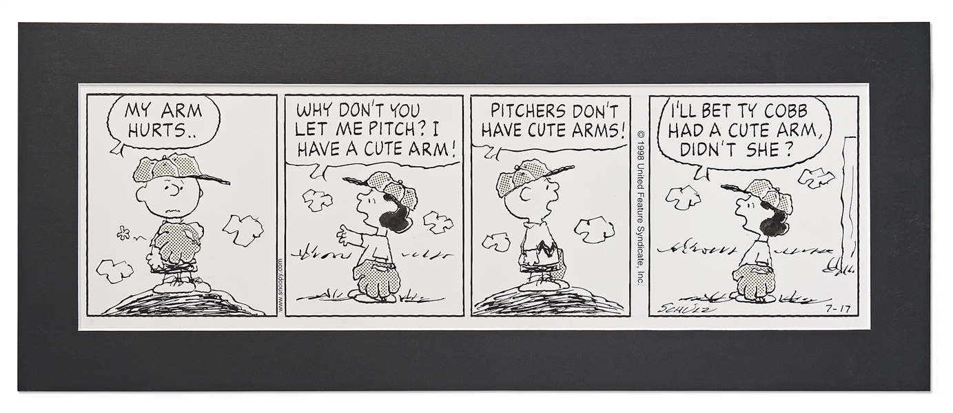 Charles Schulz Hand-Drawn ''Peanuts'' Comic Strip with Baseball Content