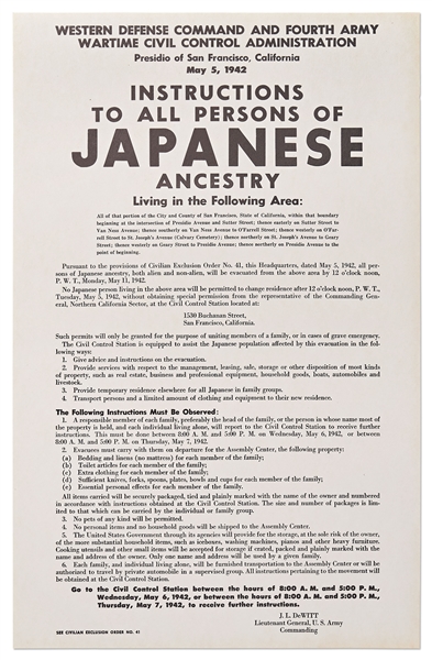 Original Broadside from 1942 Regarding the Internment of Japanese Citizens Living in San Francisco