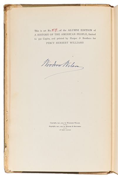 Woodrow Wilson Signed Limited Edition of ''A History of the American People''