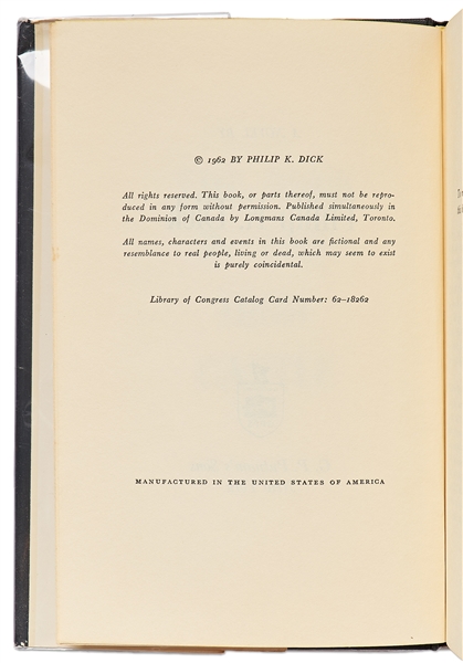 First Edition, First Printing of ''The Man in the High Castle'' by Philip K. Dick -- In Original Dust Jacket