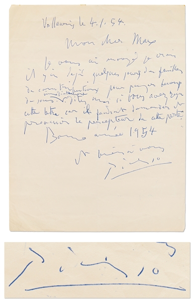Pablo Picasso Autograph Letter Signed from 1954 -- With Prominent Picasso Signature