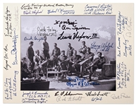 Photo Signed by 27 Soldiers of Easy Company, AKA the Band of Brothers at the Eagles Nest in May 1945 -- Includes Signature of Company Commander Dick Winters Who Writes His Motto Hang Tough