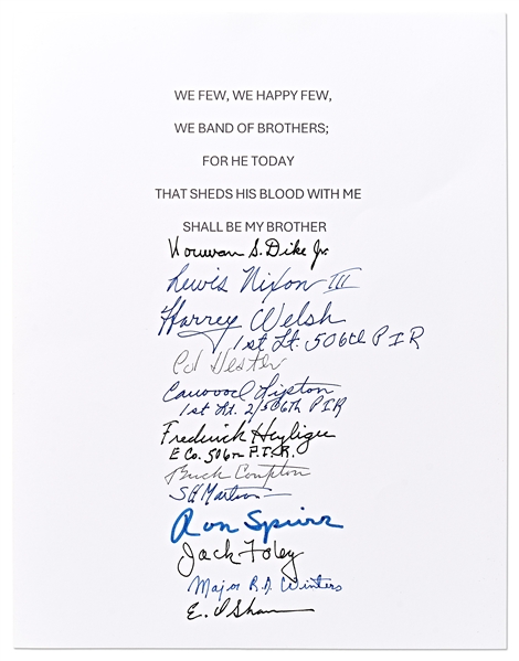 Quote Signed by 12 Officers of ''Easy Company'', AKA the Band of Brothers -- Includes Company Commander Dick Winters