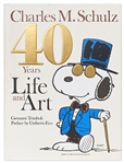 Charles Schulz Signed Snoopy Sketch, Drawn Within a First Edition of the Large Coffee Table Book ''40 Years Life and Art''