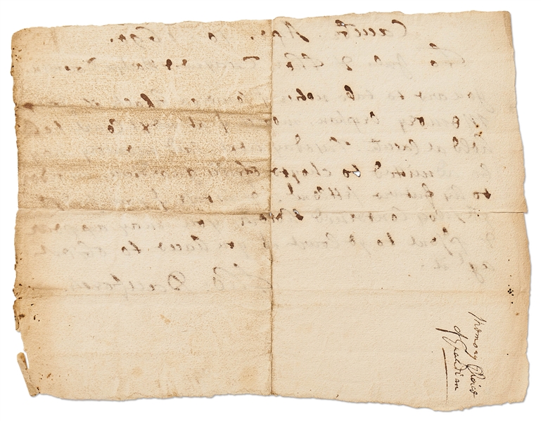 Thomas Danforth Autograph Manuscript Signed From 1690 -- Danforth Served as Deputy Governor of the Massachusetts Bay Colony and Questioned Several Women Accused of Witchcraft in the Salem Witch Trials